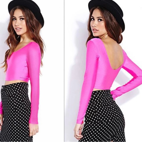 Y2K Forever 21 Vintage crop top | festival got neon pink long sleeve aerobics - Picture 2 of 9